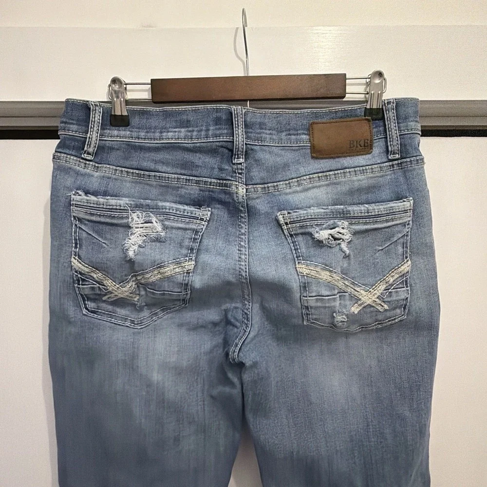 BKE Buckle Men's‎ Sz 34x32 Jake Blue Denim Stretch Jeans, Distressed GUC!